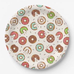 Retro Style Cute Colourful Doughnut Pattern Paper Plate