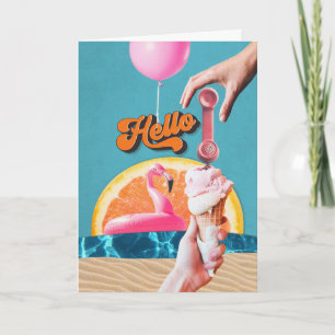 Retro Style Cutouts Beach Theme Collage Hello Thank You Card