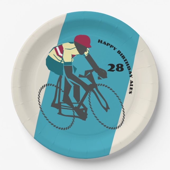 Retro-style Cycling Birthday Paper Plate (Front)