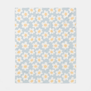 Retro style daisies in bloom on blue background fleece blanket