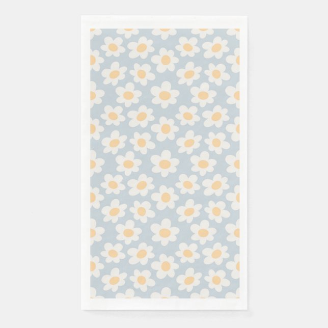 Retro style daisies in bloom on blue background napkin (Front)