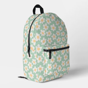 Retro style daisies in bloom on green background printed backpack