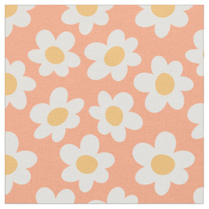 Retro style daisies in bloom on orange background fabric