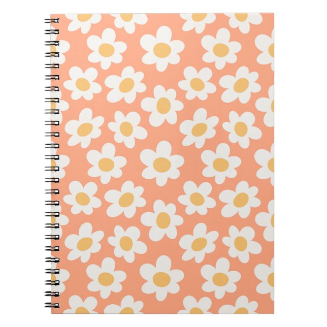 Retro style daisies in bloom on orange background notebook (Front)