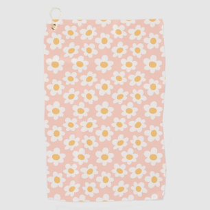 Retro style daisies in bloom on pink background golf towel