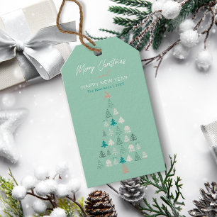 Retro Style Doodle Christmas Tree, Reindeer, Stars Gift Tags