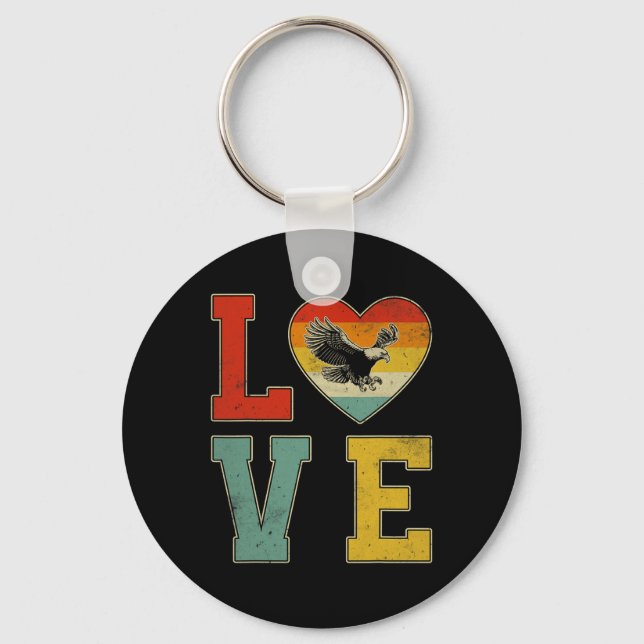 Retro Style Eagle With Heart Graphic Valentines Da Key Ring (Front)