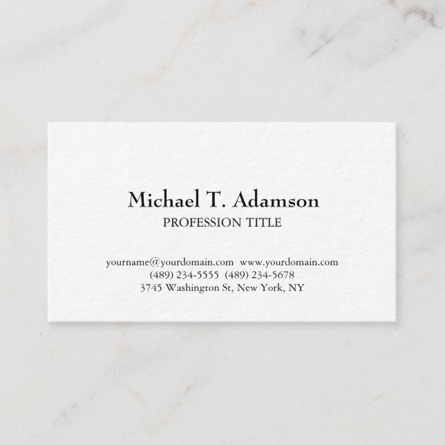 Retro Style Elegant Plain Simple White Business Card (Front)