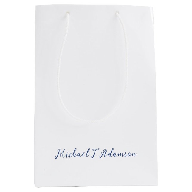 Retro Style Elegant Plain White Calligraphy Name Medium Gift Bag (Front)