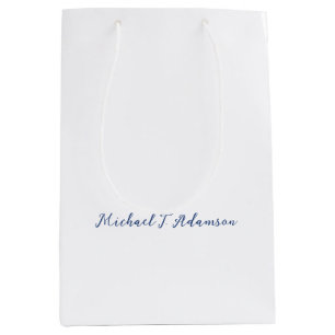 Retro Style Elegant Plain White Calligraphy Name Medium Gift Bag