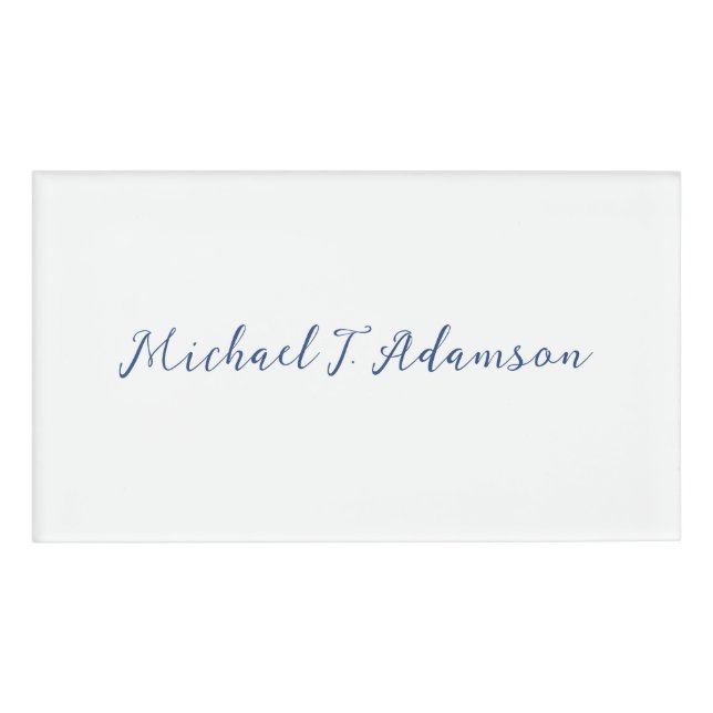 Retro Style Elegant Plain White Calligraphy Name Tag (Front)
