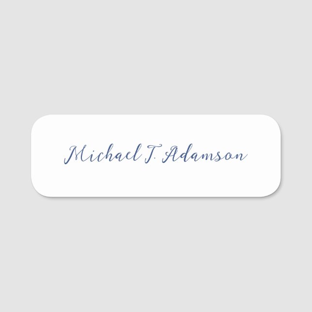 Retro Style Elegant Plain White Calligraphy Name Tag (Front)