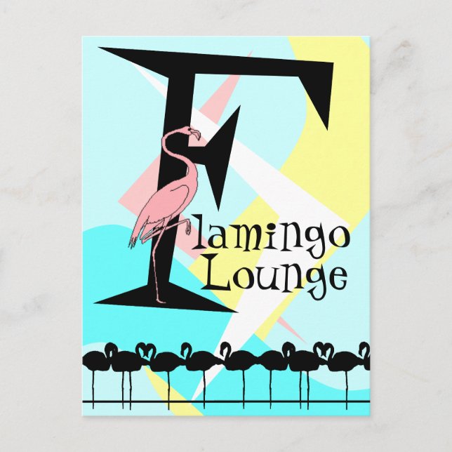 Retro Style Flamingo Lounge Postcard aquas pink (Front)