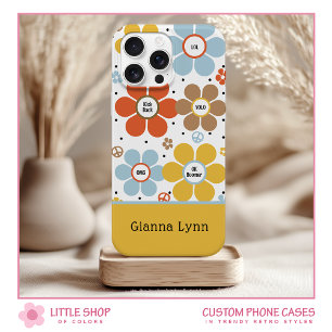 Retro-Style Flower Power Monogrammed iPhone 15 Case