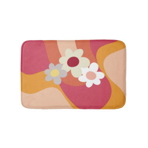 Retro style flowers and waves bath mat