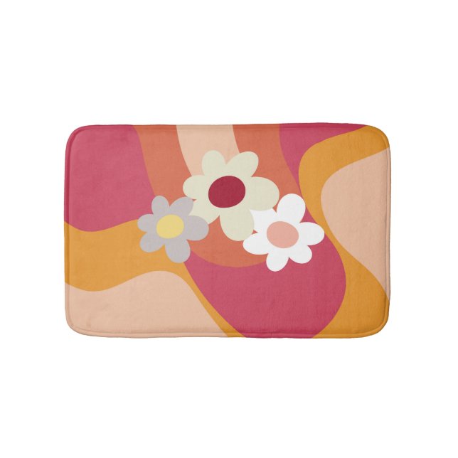 Retro style flowers and waves bath mat (Front)