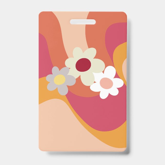 Retro style flowers and waves ID badge (Front)