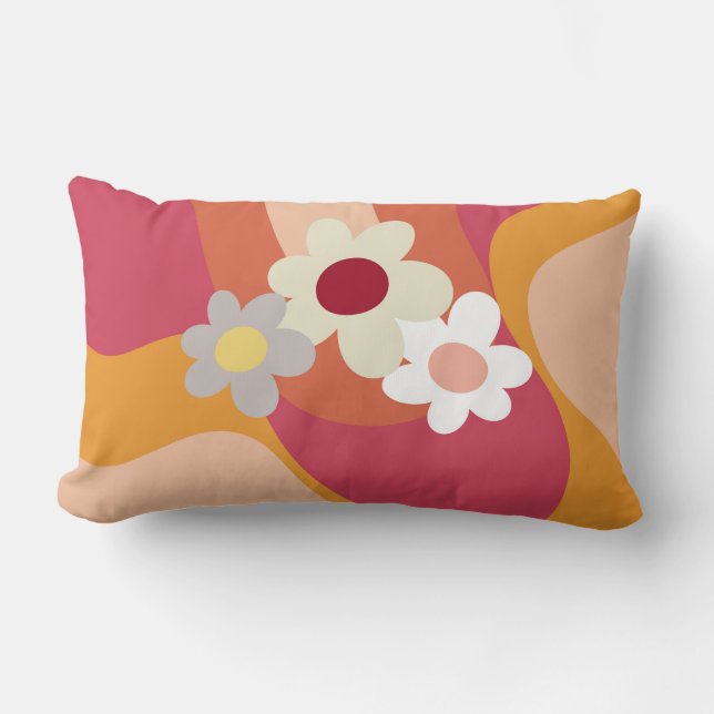 Retro style flowers and waves lumbar cushion (Front)