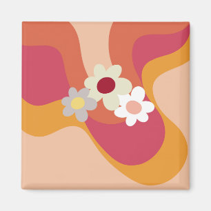 Retro style flowers and waves magnet