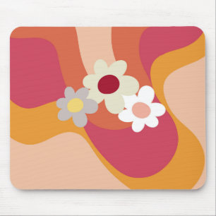 Retro style flowers and waves mouse pad