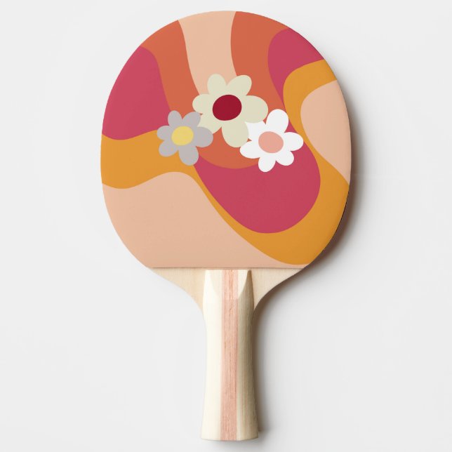 Retro style flowers and waves ping pong paddle (Front)
