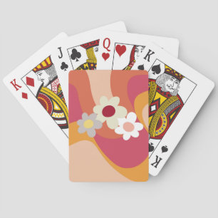 Retro style flowers and waves playing cards