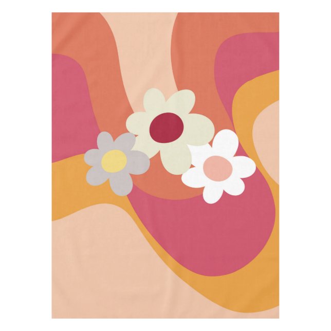 Retro style flowers and waves tablecloth (Front)