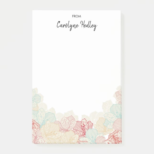 Retro Style Flowers Silhouette Custom Name Post-it Notes (Front)