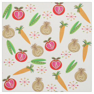 Retro Style Fruit and Vegetable Colourful Print Fabric