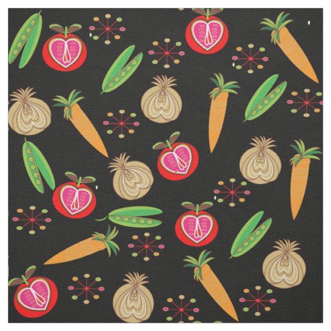 Retro Style Fruit and Vegetable Colourful Print Fabric (Swatch)