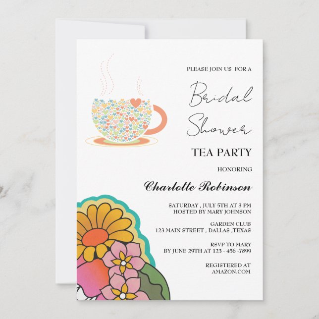 Retro Style Garden Tea Party Bridal Shower  Invitation (Front)