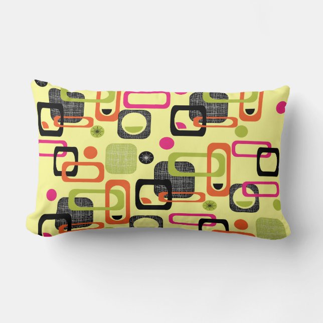 Retro Style Geometric Fabric Print Lumbar Cushion (Front)