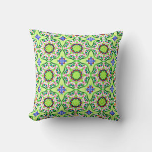 Retro style geometric pattern greens and blues cushion