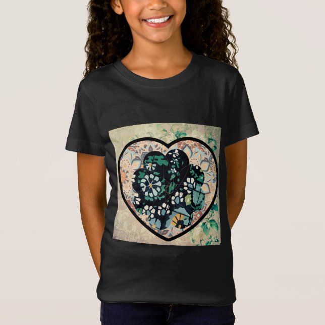 Retro Style Girl's T-shirt Feminine Heart Art (Front)