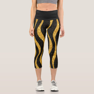 Retro-Style Gold and Black High-Waisted Capris