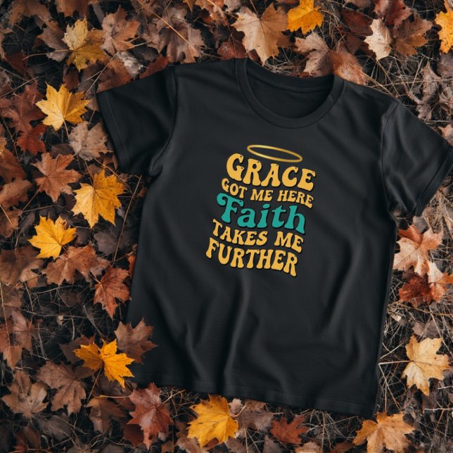 Retro style Grace and Faith design T-Shirt (Grace and faith t-shirt design with a yellow halo and retro style Christian message.)