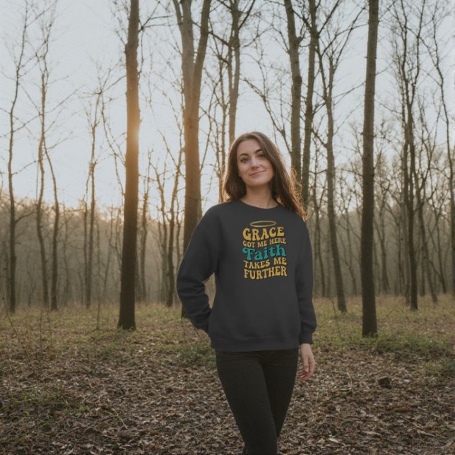 Retro style Grace and Faith design Tri-Blend Shirt (Grace got me here black sweatshirt faith design)