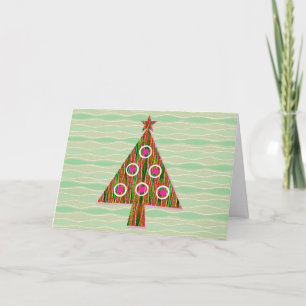 Retro Style Green Pink Christmas Tree Card