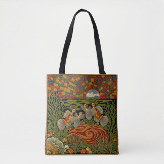 Retro Style Green Tapestry Exotic Birds Tote Bag