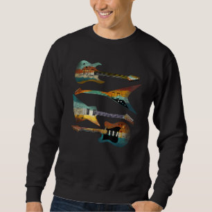Retro Style Guitars Musicians, Music Distressed Vi Sweatshirt