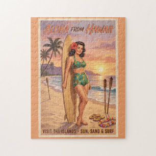 Retro Style Hawaiian Woman Pin Up Jigsaw Puzzle