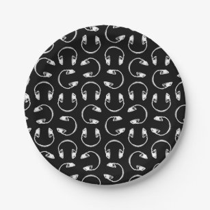 Retro Style Headphones Print Pattern MUsic Themed Paper Plate