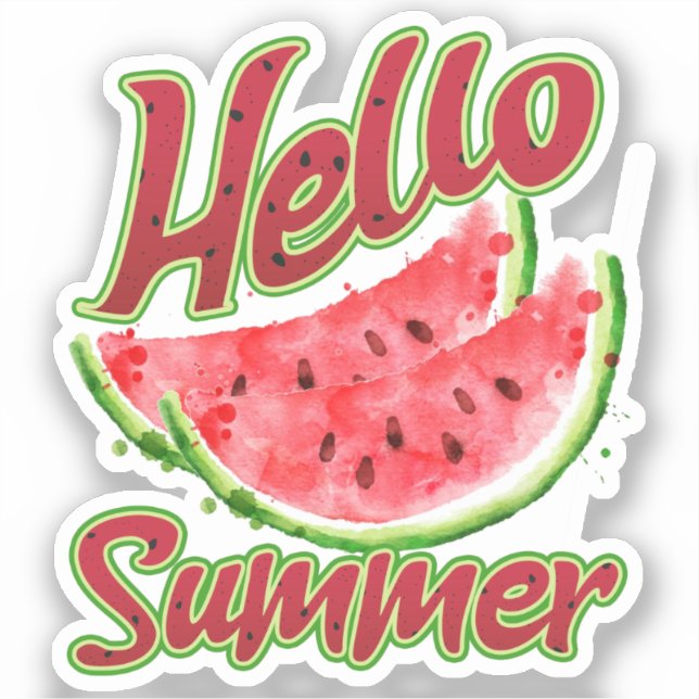 Retro-Style Hello Summer Watercolor Watermelon (Front)