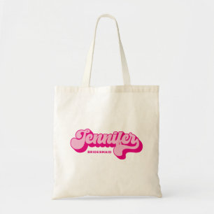 Retro Style Hot Pink Bride Custom Name Tote Bag