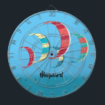 Retro-style Kite Surfing  Dartboard<br><div class="desc">Retro / vintage style graphic of colourful kitesurfing kites in the blue sky theme dart board. Add your own text.</div>