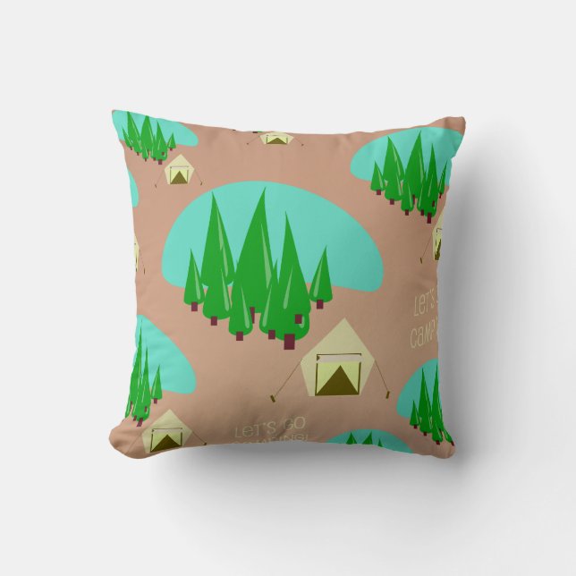 Retro Style Kitschy Camping Illustration Pattern Cushion (Front)