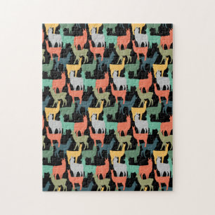 Retro Style Llama Pattern Vintage Alpaca Pink Jigsaw Puzzle