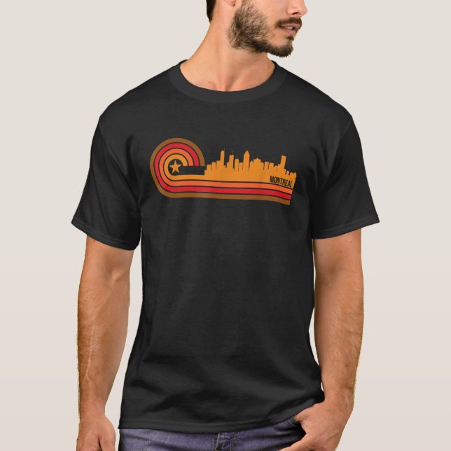 Retro Style Montreal Quebec Canada Skyline T-Shirt (Front)