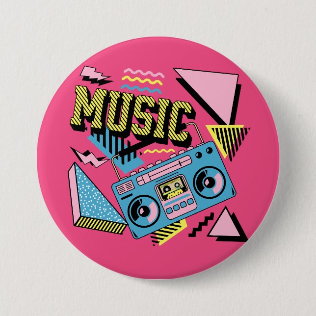 Retro style music boombox design 7.5 cm round badge (Front)