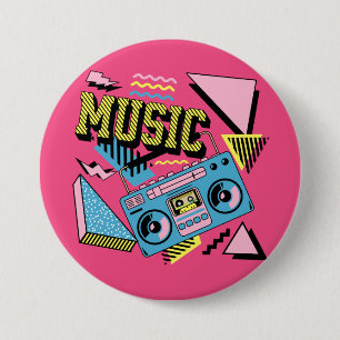 Retro style music boombox design 7.5 cm round badge